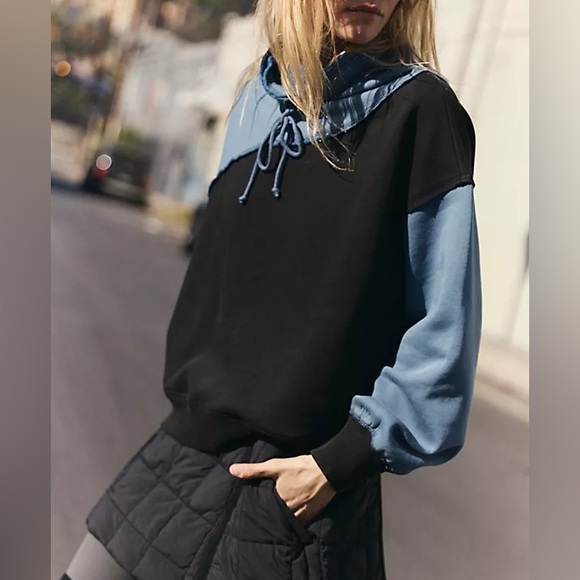 FP Movement by Free People Tops - FP MOVEMENT Home Stretch Colorblock Pullover Black/Skyline Combo NWT
